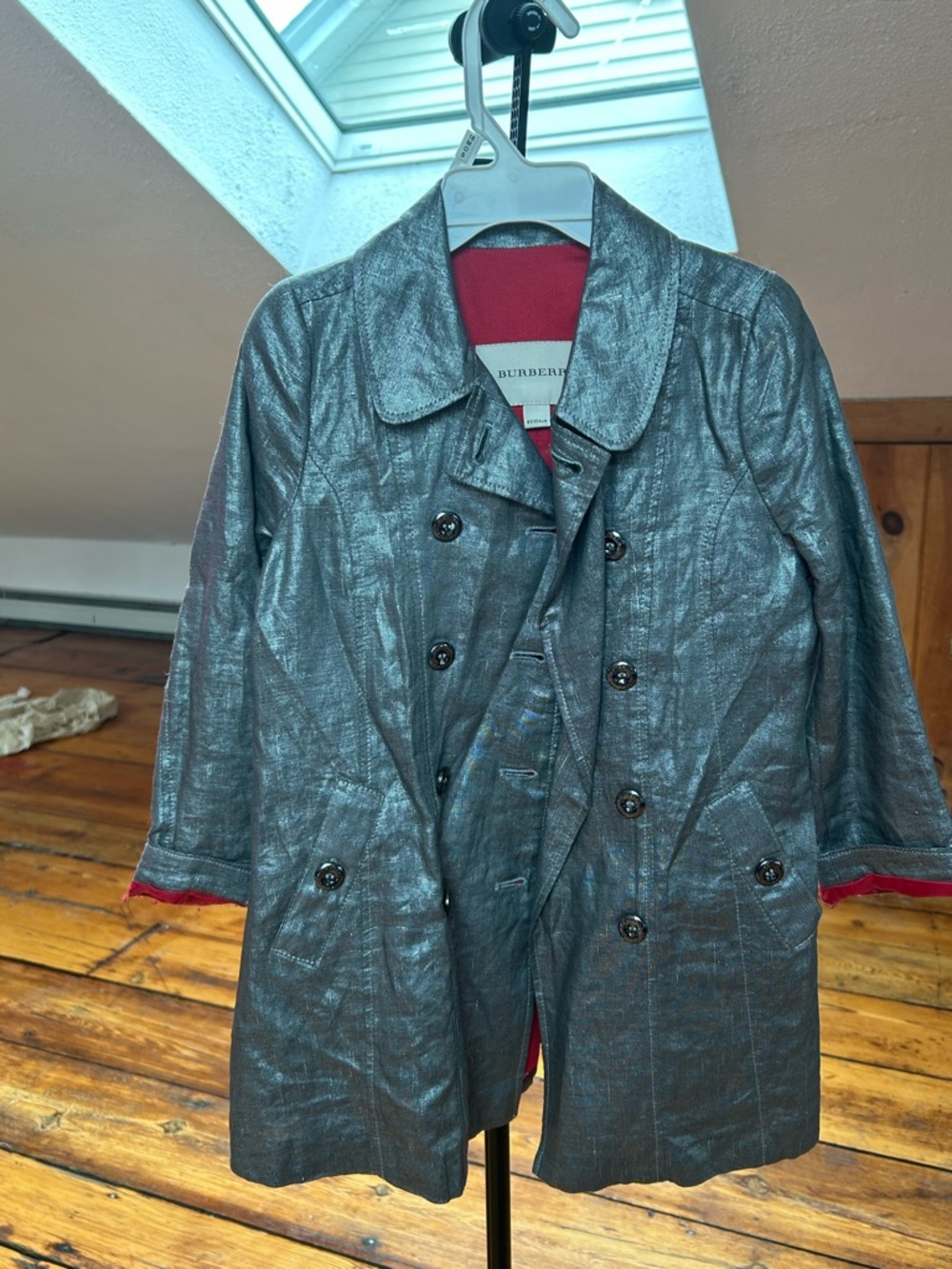 Burberry Platinum Metallic Trench Coat. Size 4T.